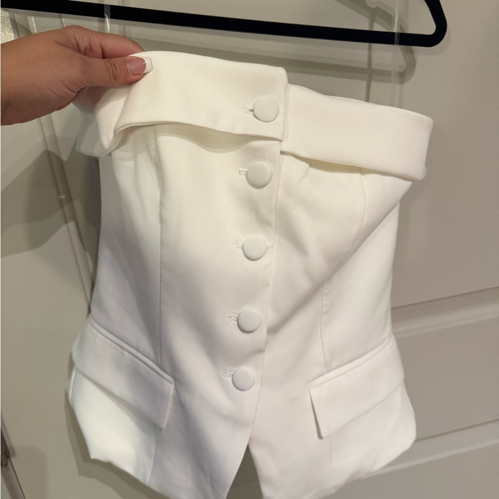 Princess Polly White Off-Shoulder Button-Front Tailored Shorts